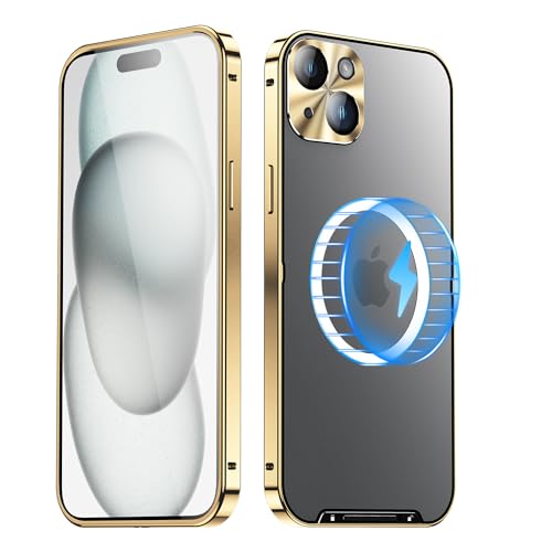 JIAONASHIJIA Passend für MagSafe iPhone 14 Plus Hülle, Ultradünne transparente klare gehärtete Glas Premium Metallrahmen mit Objektivschutz, Kratzfest, modern. Gold JIAONASHIJIA Passend für MagSafe iPhone 14 Plus Hülle, Ultradünne transparente klare gehärtete Glas Premium Metallrahmen mit Objektivschutz, Kratzfest, modern. Gold von JIAONASHIJIA