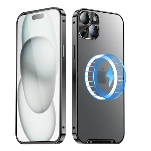 JIAONASHIJIA Passend für MagSafe iPhone 14 Plus Hülle, Ultradünne transparente klare gehärtete Glas Premium Metallrahmen mit Objektivschutz, Kratzfest, modern. Schwarz JIAONASHIJIA Passend für MagSafe iPhone 14 Plus Hülle, Ultradünne transparente klare gehärtete Glas Premium Metallrahmen mit Objektivschutz, Kratzfest, modern. Schwarz von JIAONASHIJIA