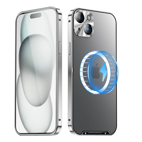 JIAONASHIJIA Passend für MagSafe iPhone 14 Plus Hülle, Ultradünne transparente klare gehärtete Glas Premium Metallrahmen mit Objektivschutz, Kratzfest, modern. Silber JIAONASHIJIA Passend für MagSafe iPhone 14 Plus Hülle, Ultradünne transparente klare gehärtete Glas Premium Metallrahmen mit Objektivschutz, Kratzfest, modern. Silber von JIAONASHIJIA