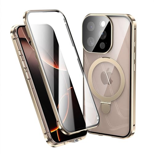 JIAONASHIJIA Passend für MagSafe iPhone 14 Pro Hülle, Integrierter Bildschirm- und Objektivschutz, Magnetischer Ringständer, Militärisch geprüfter Metallrahmen. Gelbabweisend, HD/Gold. JIAONASHIJIA Passend für MagSafe iPhone 14 Pro Hülle, Integrierter Bildschirm- und Objektivschutz, Magnetischer Ringständer, Militärisch geprüfter Metallrahmen. Gelbabweisend, HD/Gold. von JIAONASHIJIA