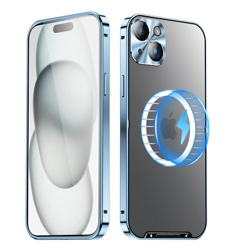 JIAONASHIJIA Passend für MagSafe iPhone 15 Plus Hülle, Ultradünne transparente klare gehärtete Glas Premium Metallrahmen mit Objektivschutz, Kratzfest, modern. Blau JIAONASHIJIA Passend für MagSafe iPhone 15 Plus Hülle, Ultradünne transparente klare gehärtete Glas Premium Metallrahmen mit Objektivschutz, Kratzfest, modern. Blau von JIAONASHIJIA