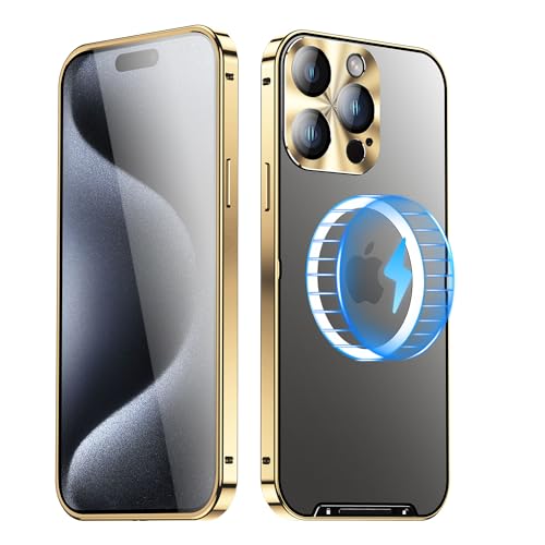 JIAONASHIJIA Passend für MagSafe iPhone 15 Pro Max Hülle, Ultradünne transparente klare gehärtete Glas Premium Metallrahmen mit Objektivschutz, Kratzfest, modern. Gold JIAONASHIJIA Passend für MagSafe iPhone 15 Pro Max Hülle, Ultradünne transparente klare gehärtete Glas Premium Metallrahmen mit Objektivschutz, Kratzfest, modern. Gold von JIAONASHIJIA