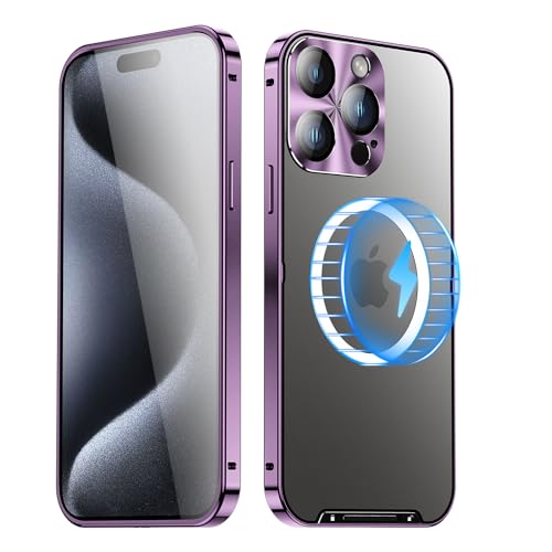 JIAONASHIJIA Passend für MagSafe iPhone 15 Pro Max Hülle, Ultradünne transparente klare gehärtete Glas Premium Metallrahmen mit Objektivschutz, Kratzfest, modern. Lila JIAONASHIJIA Passend für MagSafe iPhone 15 Pro Max Hülle, Ultradünne transparente klare gehärtete Glas Premium Metallrahmen mit Objektivschutz, Kratzfest, modern. Lila von JIAONASHIJIA