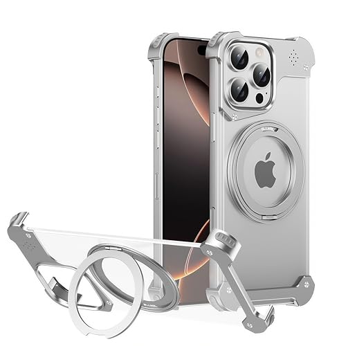 JIAONASHIJIA Passend für MagSafe iPhone 15 Pro Max Rahmenlose Hülle, 360° Magnetring Kickstand, minimalistisches schlankes Metallrahmen, ultradünn & leicht. Silber JIAONASHIJIA Passend für MagSafe iPhone 15 Pro Max Rahmenlose Hülle, 360° Magnetring Kickstand, minimalistisches schlankes Metallrahmen, ultradünn & leicht. Silber von JIAONASHIJIA