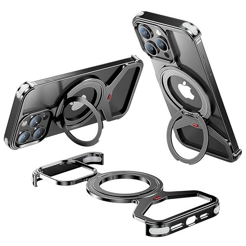 JIAONASHIJIA Passend für MagSafe iPhone 15 Pro Max metallische rahmenlose Minimalistische Hülle, Militärisch robuster stoßfester Leichtbau. 360° Verstellbarer Drehring-Ständer. Schwarz JIAONASHIJIA Passend für MagSafe iPhone 15 Pro Max metallische rahmenlose Minimalistische Hülle, Militärisch robuster stoßfester Leichtbau. 360° Verstellbarer Drehring-Ständer. Schwarz von JIAONASHIJIA