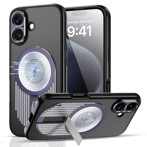 JIAONASHIJIA Passend für MagSafe iPhone 16 Hülle – Stoßfest mit Airbags, kabellos ladbar, Graphen-Kühlung (Wärmeableitung), Verstellbarer Ständer & Duftpad (Lila) von JIAONASHIJIA