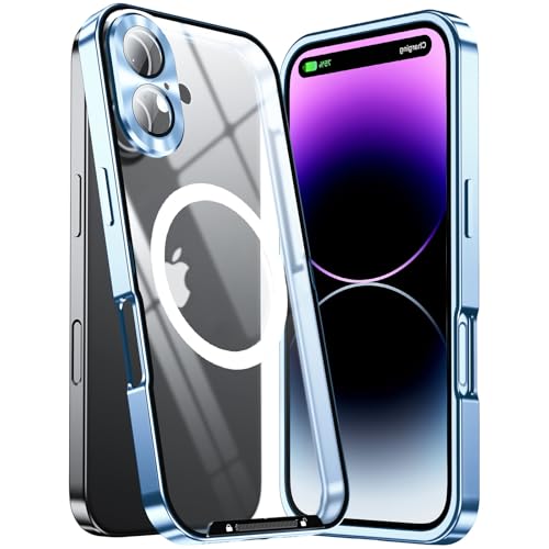 JIAONASHIJIA Passend für MagSafe iPhone 16 Plus Hülle, Ultradünne transparente klare gehärtete Glas Premium Metallrahmen mit Objektivschutz, Kratzfest, modern. Blau JIAONASHIJIA Passend für MagSafe iPhone 16 Plus Hülle, Ultradünne transparente klare gehärtete Glas Premium Metallrahmen mit Objektivschutz, Kratzfest, modern. Blau von JIAONASHIJIA