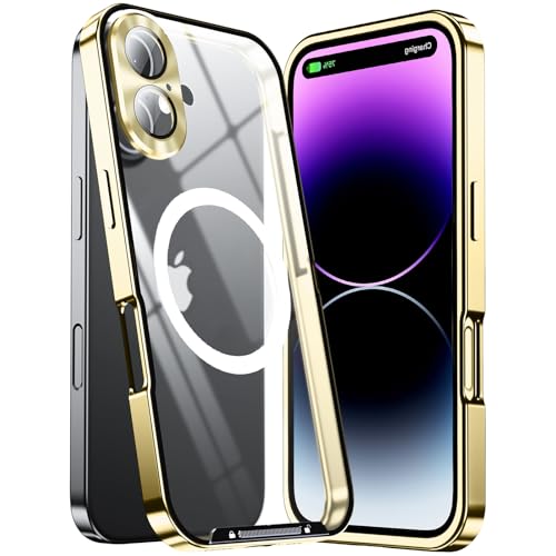 JIAONASHIJIA Passend für MagSafe iPhone 16 Plus Hülle, Ultradünne transparente klare gehärtete Glas Premium Metallrahmen mit Objektivschutz, Kratzfest, modern. Gold JIAONASHIJIA Passend für MagSafe iPhone 16 Plus Hülle, Ultradünne transparente klare gehärtete Glas Premium Metallrahmen mit Objektivschutz, Kratzfest, modern. Gold von JIAONASHIJIA