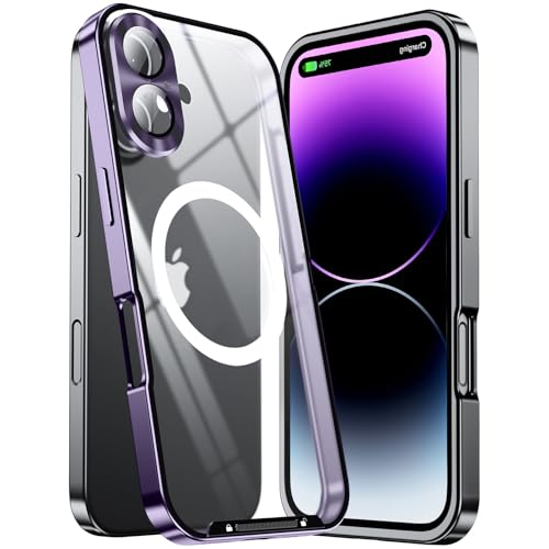 JIAONASHIJIA Passend für MagSafe iPhone 16 Plus Hülle, Ultradünne transparente klare gehärtete Glas Premium Metallrahmen mit Objektivschutz, Kratzfest, modern. Lila JIAONASHIJIA Passend für MagSafe iPhone 16 Plus Hülle, Ultradünne transparente klare gehärtete Glas Premium Metallrahmen mit Objektivschutz, Kratzfest, modern. Lila von JIAONASHIJIA