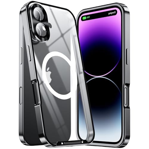 JIAONASHIJIA Passend für MagSafe iPhone 16 Plus Hülle, Ultradünne transparente klare gehärtete Glas Premium Metallrahmen mit Objektivschutz, Kratzfest, modern. Schwarz JIAONASHIJIA Passend für MagSafe iPhone 16 Plus Hülle, Ultradünne transparente klare gehärtete Glas Premium Metallrahmen mit Objektivschutz, Kratzfest, modern. Schwarz von JIAONASHIJIA