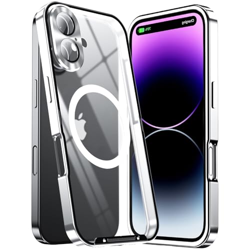 JIAONASHIJIA Passend für MagSafe iPhone 16 Plus Hülle, Ultradünne transparente klare gehärtete Glas Premium Metallrahmen mit Objektivschutz, Kratzfest, modern. Silber JIAONASHIJIA Passend für MagSafe iPhone 16 Plus Hülle, Ultradünne transparente klare gehärtete Glas Premium Metallrahmen mit Objektivschutz, Kratzfest, modern. Silber von JIAONASHIJIA