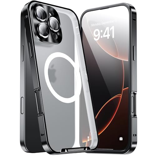 JIAONASHIJIA Passend für MagSafe iPhone 16 Pro Hülle, Ultradünne transparente klare gehärtete Glas Premium Metallrahmen mit Objektivschutz, Kratzfest, modern. Schwarz JIAONASHIJIA Passend für MagSafe iPhone 16 Pro Hülle, Ultradünne transparente klare gehärtete Glas Premium Metallrahmen mit Objektivschutz, Kratzfest, modern. Schwarz von JIAONASHIJIA