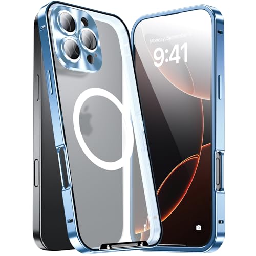 JIAONASHIJIA Passend für MagSafe iPhone 16 Pro Max Hülle, Ultradünne transparente klare gehärtete Glas Premium Metallrahmen mit Objektivschutz, Kratzfest, modern. Blau JIAONASHIJIA Passend für MagSafe iPhone 16 Pro Max Hülle, Ultradünne transparente klare gehärtete Glas Premium Metallrahmen mit Objektivschutz, Kratzfest, modern. Blau von JIAONASHIJIA