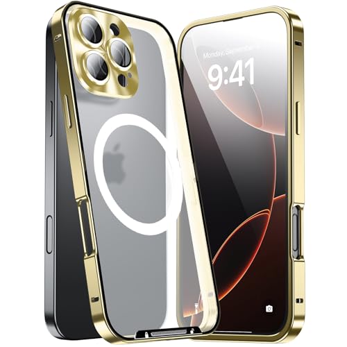 JIAONASHIJIA Passend für MagSafe iPhone 16 Pro Max Hülle, Ultradünne transparente klare gehärtete Glas Premium Metallrahmen mit Objektivschutz, Kratzfest, modern. Gold JIAONASHIJIA Passend für MagSafe iPhone 16 Pro Max Hülle, Ultradünne transparente klare gehärtete Glas Premium Metallrahmen mit Objektivschutz, Kratzfest, modern. Gold von JIAONASHIJIA