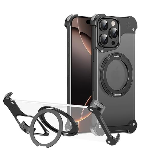 JIAONASHIJIA Passend für MagSafe iPhone 16 Pro Max Rahmenlose Hülle, 360° Magnetring Kickstand, minimalistisches schlankes Metallrahmen, ultradünn & leicht. Schwarz JIAONASHIJIA Passend für MagSafe iPhone 16 Pro Max Rahmenlose Hülle, 360° Magnetring Kickstand, minimalistisches schlankes Metallrahmen, ultradünn & leicht. Schwarz von JIAONASHIJIA