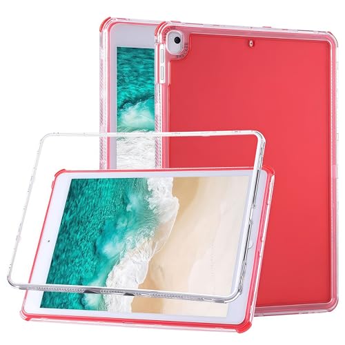 JIAONASHJIA Ultra-Dünne Hülle für iPad 5/6(2017/2018) Air1/Air2(2013/2014) 9.7"–Transparente Stoßfeste Schutzhülle mit Airbag-Ecken, Leichtes TPU+PU Case, Kratzfest & Schmutzabweisend.Rot von JIAONASHIJIA