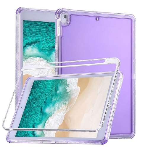 JIAONASHJIA Ultra-Dünne Hülle für iPad 7/8/9 10.2" (2019/2020/2021)–Transparente Stoßfeste Schutzhülle mit Airbag-Ecken, Leichtes TPU+PU Case, Kratzfest & Schmutzabweisend.Lila von JIAONASHIJIA