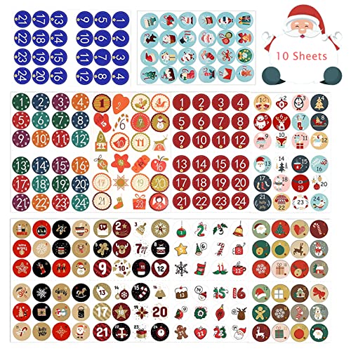 Adventskalender Zahlen Aufkleber, 10x 24 Advent Kalender Aufkleb, Geschenkaufkleber Weihnachten Adventskalender Sticker für Basteln und Dekorieren Adventskalender Zahlen Aufkleber, 10x 24 Advent Kalender Aufkleb, Geschenkaufkleber Weihnachten Adventskalender Sticker für Basteln und Dekorieren von JIASHA