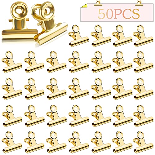 Kleine Bulldogge Büroklammern, 50 Stück 22mm Bulldog Clips Multi-function clip for klammern Binder Klammern Metall Briefklemmer, für Fotos Büros Küche zu Hause (Gold) von JIASHA