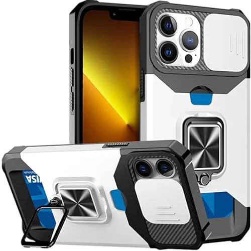 JIASHM Für iPhone 13 Pro Hülle, robuster Schutz mit verschiebbarer Kameraabdeckung und Kartenclip-Abdeckung (Für iPhone 13 Pro/Silber) von JIASHM