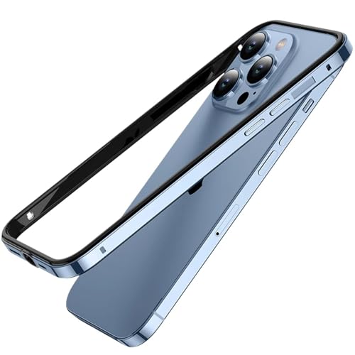 JIASHM Für iPhone 15, kein konvexer Winkel, leichte Stoßstangenhülle, luxuriöser Hybrid-Aluminium-Meatl-Rahmen + weiche Silikonseite (für iPhone 15/Sierra Blue BK Ping) von JIASHM