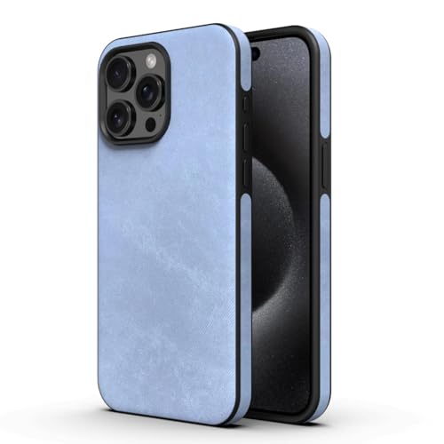JIASHM Für iPhone 15 Luxus-Leder-Matt-Telefonhülle aus weichem Stoff im Vintage-Stil, stoßfeste Hülle (für iPhone 15/blau) von JIASHM