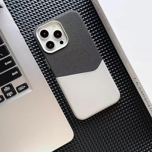 JIASHM Für iPhone 15 Plus, zweifarbige Telefonhülle aus Leinenleder, Kartenfach, kabellose Laderückseite (für iPhone 15 Plus/Schwarzgrau) von JIASHM