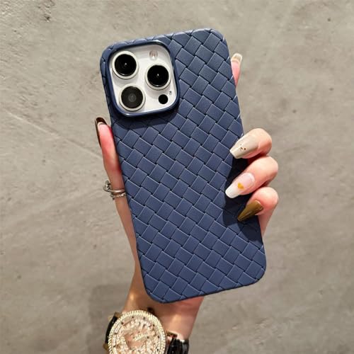 JIASHM Für iPhone 15 Pro Atmungsaktives Muster Stoßfänger Weiche Hülle Ultradünne geflochtene Textur Kühlabdeckung (Für iPhone 15 Pro/Marineblau) von JIASHM