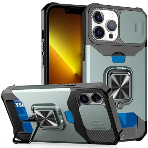 JIASHM Für iPhone 16 Pro Max Hülle, robuster Schutz mit verschiebbarer Kameraabdeckung und Kartenclip-Abdeckung (Für iPhone 16 Pro Max/ArmyGreen) von JIASHM