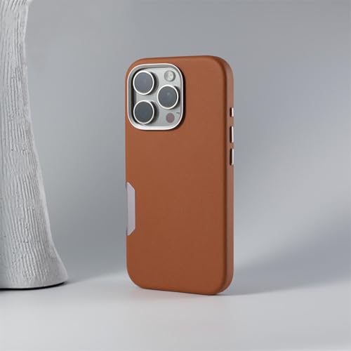 JIASHM Für iPhone 16 Pro einfarbige Leder-Telefonhülle mit kabelloser Ladelegierungslinse und Harter PC-Abdeckung (für iPhone 16 Pro/Dunkelbraun) von JIASHM