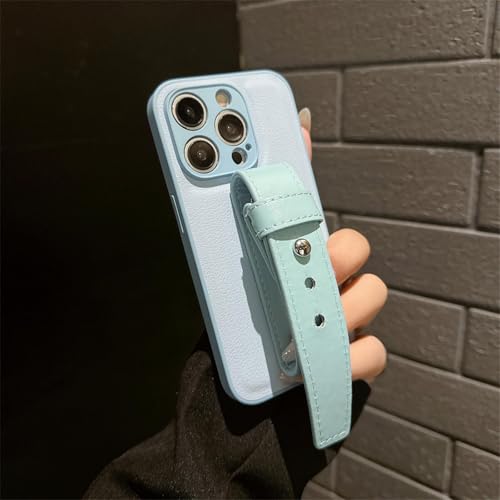 JIASHM Für iPhone XR, modisches Muster, Leder mit Handschlaufe, einfarbige Rückseite (für iPhone XR/Himmelblau) von JIASHM