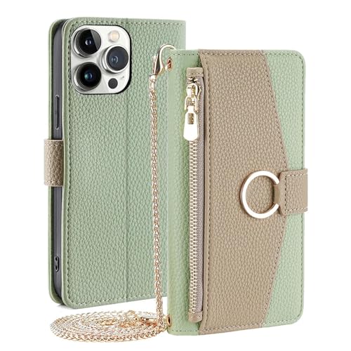 JIASHM Für iPhone15plus Leder-Handyhülle zum Umhängen mit langem Umhängeband (Für iPhone15plus/grün) von JIASHM