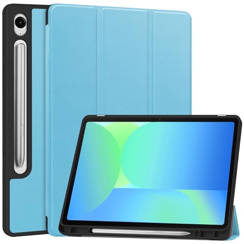 Tablet-Schutzhülle, kompatibel mit Samsung Galaxy Tab S10 FE/S9 FE 10,9 Zoll (27,7 cm), schlanke Schutzhülle, automatische Schlaf-/Weckfunktion, weiche TPU-Schutzhülle, Smart Cover mit Stifthalter von JIAWEIG