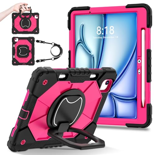 Tablet-Schutzhülle, kompatibel mit iPad Air 11 M3 2025 / Air 11 M2 2024, robuste, stoßfeste Abdeckung, Schutzhülle mit 360° drehbarem Ständer, Handschlaufe und Schultergurt, Rosa Tablet-Schutzhülle, kompatibel mit iPad Air 11 M3 2025 / Air 11 M2 2024, robuste, stoßfeste Abdeckung, Schutzhülle mit 360° drehbarem Ständer, Handschlaufe und Schultergurt, Rosa von JIAWEIG