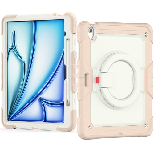 Tablet-Schutzhülle, kompatibel mit iPad Air 13 Zoll (M3) 2025, Ganzkörper-Schutzhülle mit Stifthalter und Displayschutzfolie, robuste, robuste Abdeckung, drehbarer Griff, Silikonhülle f von JIAWEIG
