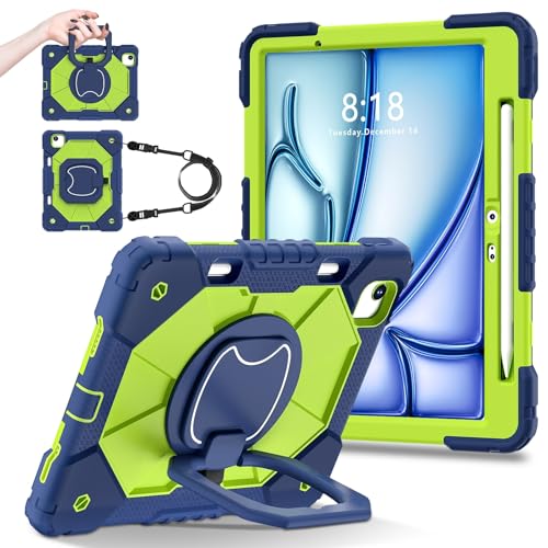 Tablet-Schutzhülle, kompatibel mit iPad Air 27,9 cm (11 Zoll), M2 2024, A2902, A2903, A2904, robuste, stoßfeste Abdeckung, Schutzhülle mit 360° drehbarem Ständer, Handschlaufe und Schultergurt, Grün 2 von JIAWEIG