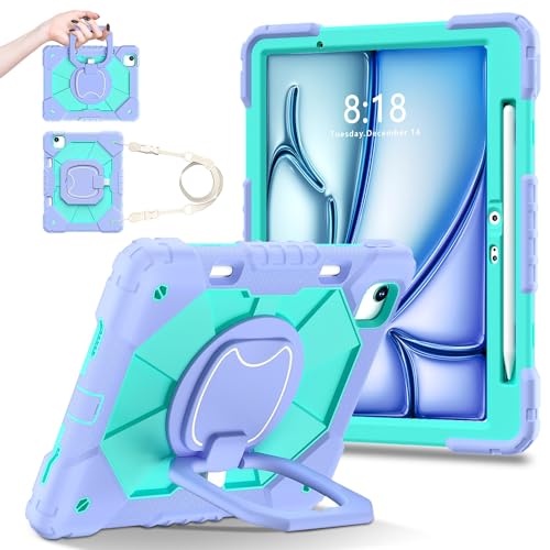 Tablet-Schutzhülle, kompatibel mit iPad Air 27,9 cm (11 Zoll) (M3) 2025, A3267, A3270, A3266, robuste, stoßfeste Abdeckung, Schutzhülle mit 360° drehbarem Ständer, Handschlaufe und Schultergurt von JIAWEIG
