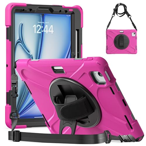 Tablet-Schutzhülle, kompatibel mit iPad Air 27,9 cm (11 Zoll) M3/Air11 M2 (2025/2024), robust, stoßfest, Fallschutz mit Stifthalter, Schultergurt, Schutzhülle für Kinder, Silikon Cov von JIAWEIG