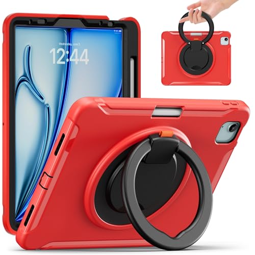 Tablet-Schutzhülle, kompatibel mit iPad Air11 2024/Air 4 10.9 2020/Air 5 10.9 2022, stoßfeste Hybrid-Schutzhülle mit drehbarem Griff und Ständer, kinderfreundliches Design für Tablet (Vermelho) von JIAWEIG