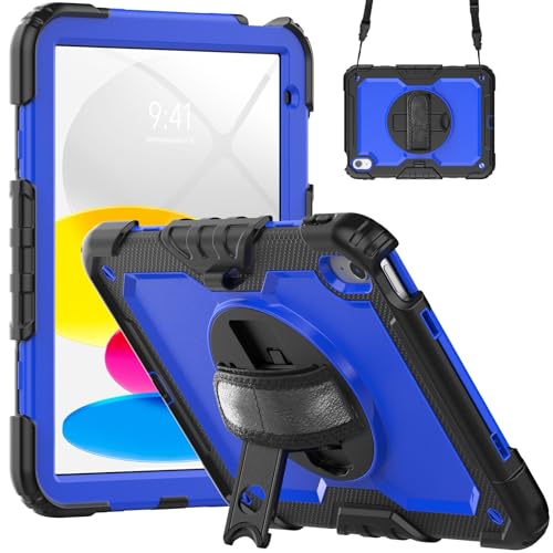 Tablet-Schutzhülle, kompatibel mit iPad der 10. Generation 27,7 cm (11 Zoll), 2022, mit Displayschutzfolie, strapazierfähig, stoßfest, robust, um 360° drehbar, Handschlaufe und Schultergurt, Ständer von JIAWEIG
