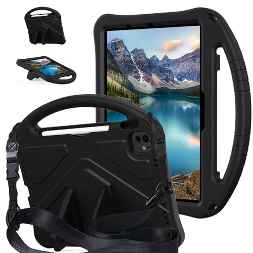 Tablet-Schutzhülle, leicht, stoßfest, kinderfreundlich, kompatibel mit iPad Air 27,9 cm (11 Zoll) M3 (2025) / M2 (2024), mit Griff, Ständer, verdickter Eckenschutz, Tablet-Hülle + Schultergurt von JIAWEIG
