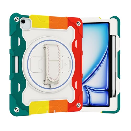 Tablet-Schutzhülle für Kinder, kompatibel mit iPad Air 27,9 cm (11 Zoll) (M3 2025 7. / M2 2024 6. Generation), elastische Halterung mit mehreren Winkeln + 360° verstellbare Handschlaufe, bruchfeste von JIAWEIG