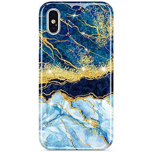 JIAXIUFEN Designed for iPhone XR Case Gold Sparkle Glitter Marble Slim Shockproof Protective TPU Soft Rubber Silicone Cover Phone Case for iPhone XR Dark Blue von JIAXIUFEN