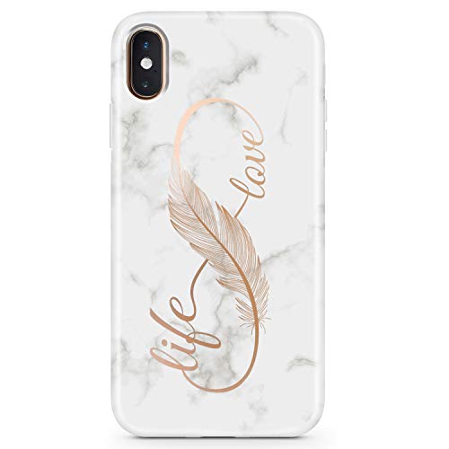 JIAXIUFEN Designed for iPhone XR Case Shiny Electroplated Love Marble Slim Shockproof TPU Soft Rubber Silicone Cover Phone Case for iPhone XR Feather Rose Gold von JIAXIUFEN