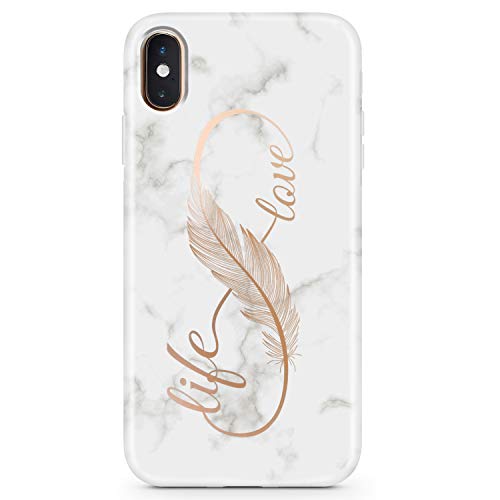 JIAXIUFEN Schutzhülle für iPhone XR, glänzend, galvanisiert, Liebesmarmor, schmal, stoßfest, TPU, weiches Gummi-Silikon, Handyhülle für iPhone XR, Feder, Roségold von JIAXIUFEN