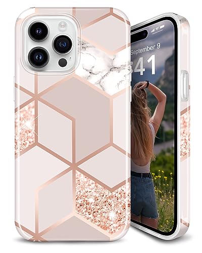 JIAXIUFEN Schutzhülle für iPhone 14 Pro, goldfarben, glitzernd, Marmor, schmal, stoßfest, TPU, weiches Gummi-Silikon, 15,5 cm (6,1 Zoll), Roségold von JIAXIUFEN