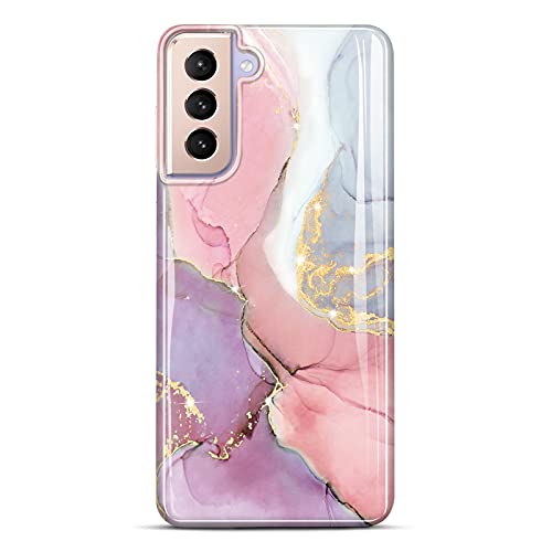 JIAXIUFEN Galaxy S21 Hülle Handyhülle TPU Silikon Weiche Schlank Schutzhülle Handytasche Flexibel Case Handy Hülle für Samsung Galaxy S21 5G - Marmor Glitter Pink Purple von JIAXIUFEN