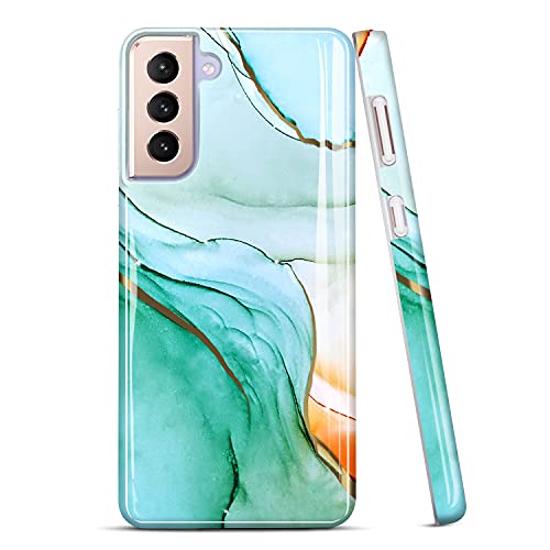 JIAXIUFEN Galaxy S21 Plus Hülle Handyhülle TPU Silikon Weiche Schlank Schutzhülle Handytasche Flexibel Case Handy Hülle für Samsung Galaxy S21+ / S21 Plus 5G - Marmor Glitter Green Gold von JIAXIUFEN