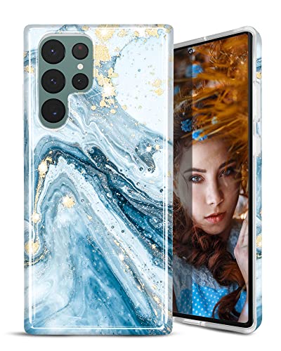 JIAXIUFEN Galaxy S22 Ultra Hülle Handyhülle TPU Silikon Weiche Schlank Schutzhülle Handytasche Flexibel Case Handy Hülle für Samsung Galaxy S22 Ultra 5G - Marmor Glitter Blue von JIAXIUFEN