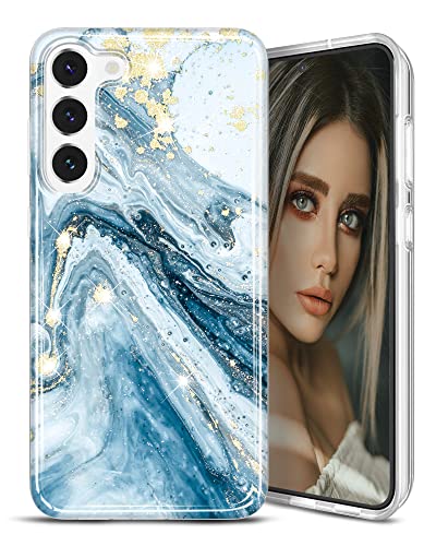 JIAXIUFEN Galaxy S23 Plus Hülle Handyhülle TPU Silikon Weiche Schlank Schutzhülle Handytasche Flexibel Case Handy Hülle für Samsung Galaxy S23+ / S23 Plus 5G - Marmor Glitter Blue von JIAXIUFEN